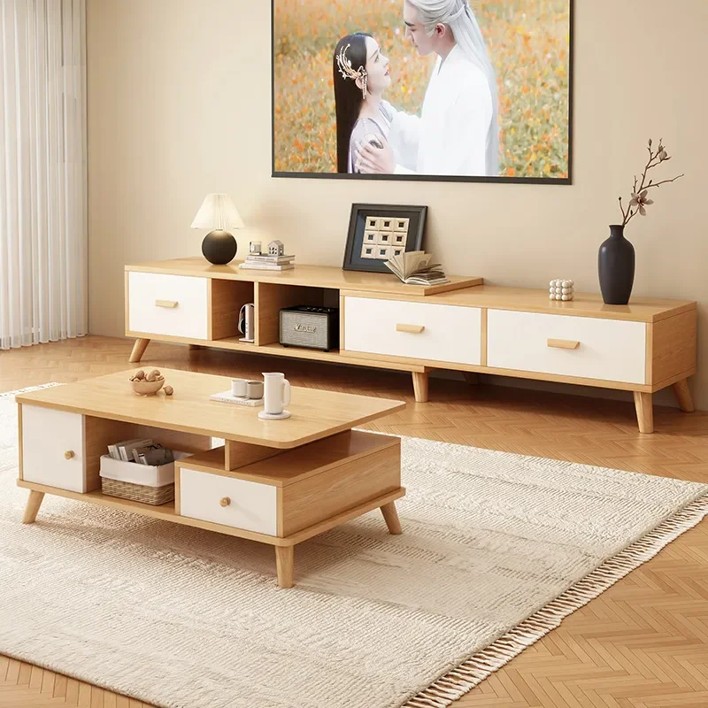 for TV Cabinet Living Room Home 2025 New Small Apartment Storage Locker Log Wind Retractable TV Cabinet Combination