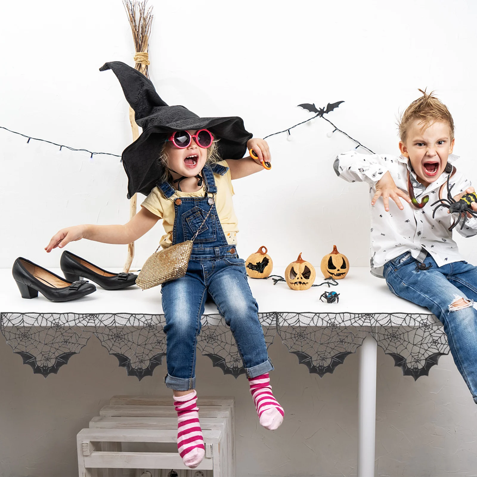 

Halloween Spider Web Tablecloth Lace Halloween Party Table Decor Scary Spider Web Table Runner Fireplace Decoration