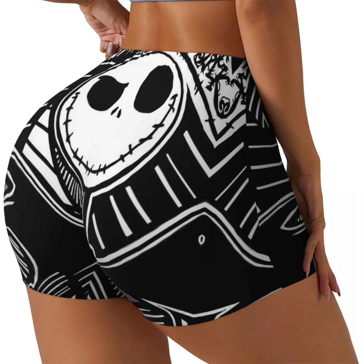 Custom Nightmare Before Christmas Workout Shorts for Women Skellington Halloween Skull Gym Volleyball Running Yoga Shorts