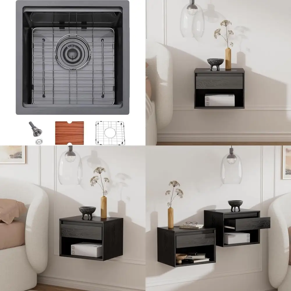 

15 Inch Gunmetal Black Undermount Single Bowl Kitchen Sink, Handcrafted 16 Gauge Stainless Steel Bar Sink with Deep Basin