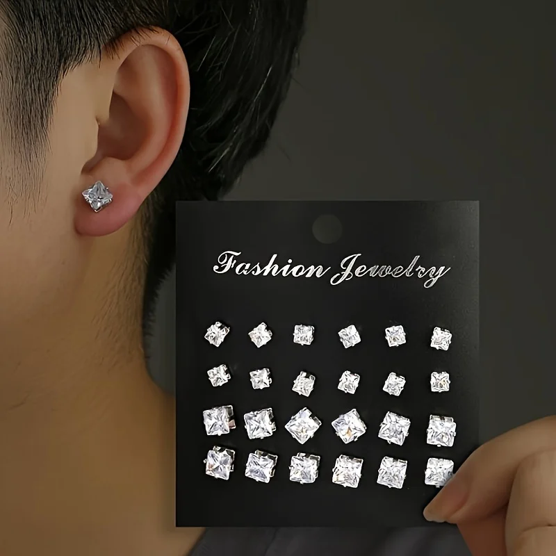 12 Pairs of Women's Earrings Classic Synthetic Zirconium Geometric Ear Ornaments for Daily Wear Jewelry Couple Gift