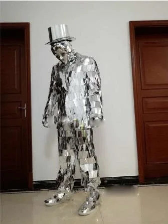 Sparkly Silver Mirror Paper Dress Performance Dress Robot Suit Party men mirror suit Show stage costume Gold