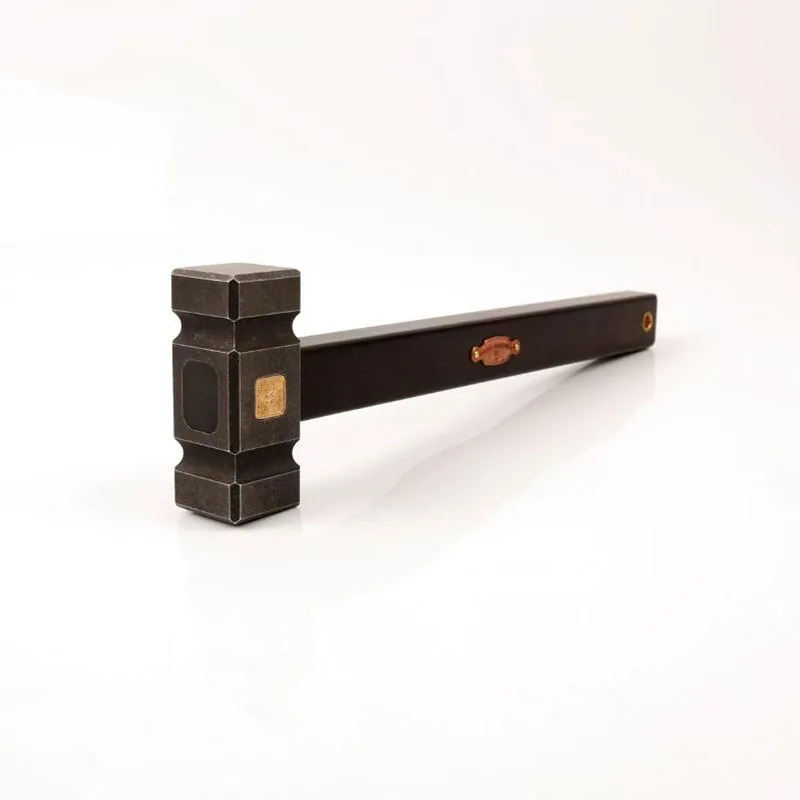 Mini Square Hammer with 440C Stainless Steel Head Ebony Wood Handle Red Copper Inlay Badge Brass Lanyard Hole for Precision Work