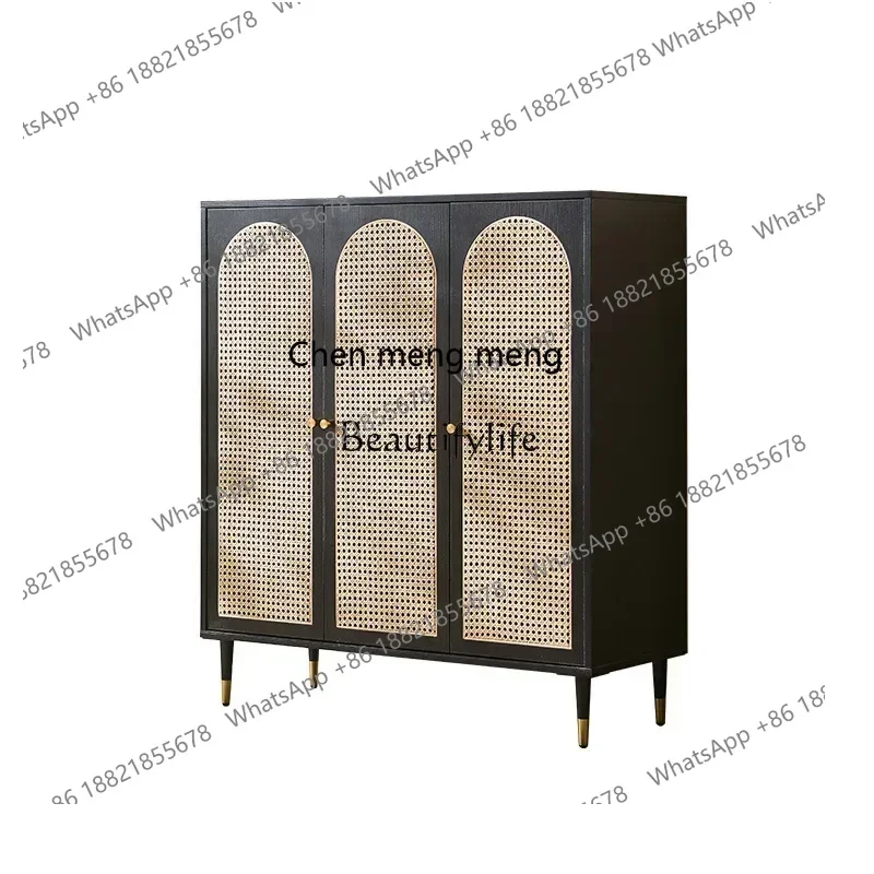 

style Retro solid wood rattan shoe cabinet medieval wabi-sabi wind entrance storage cabinet ss 8617