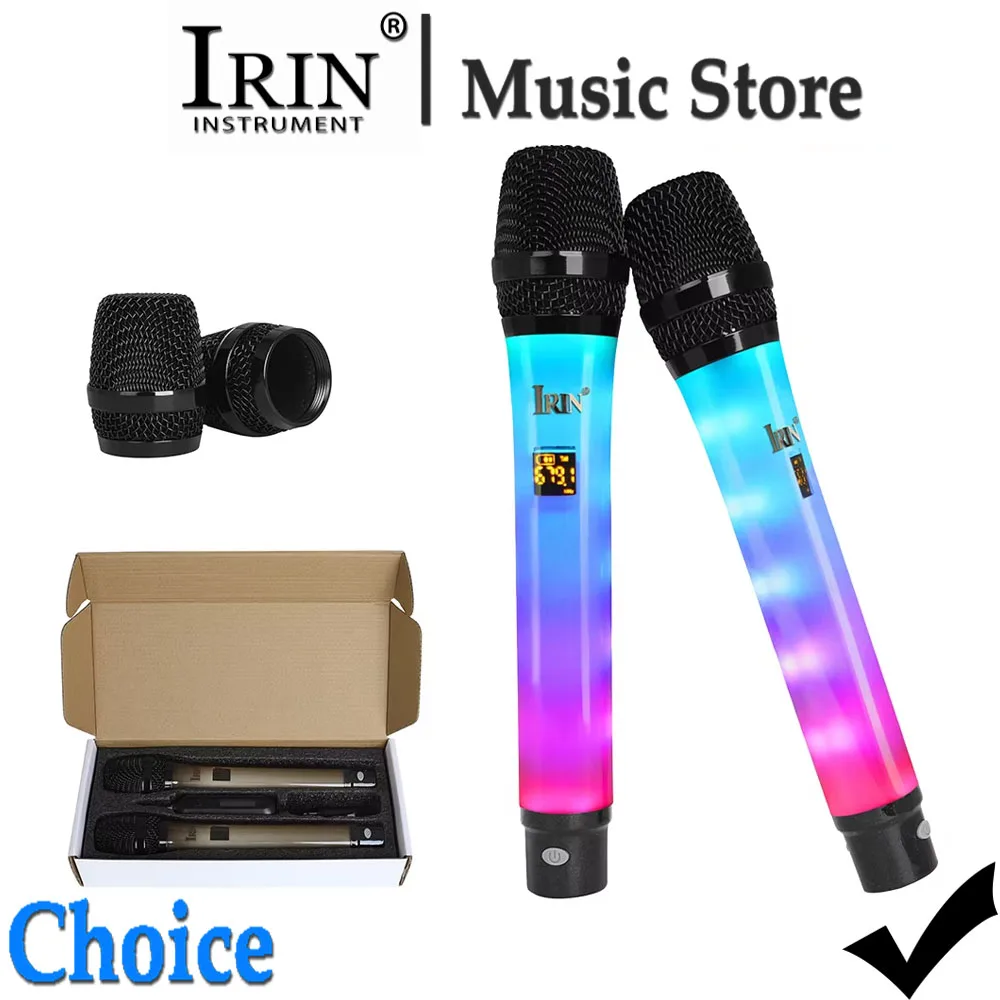 IRIN WX82 UHF Wireless Microphone with RGB LED Light, 2 Pack Handheld Dynamic Professional Mic for Karaoke, Live Streaming&Party