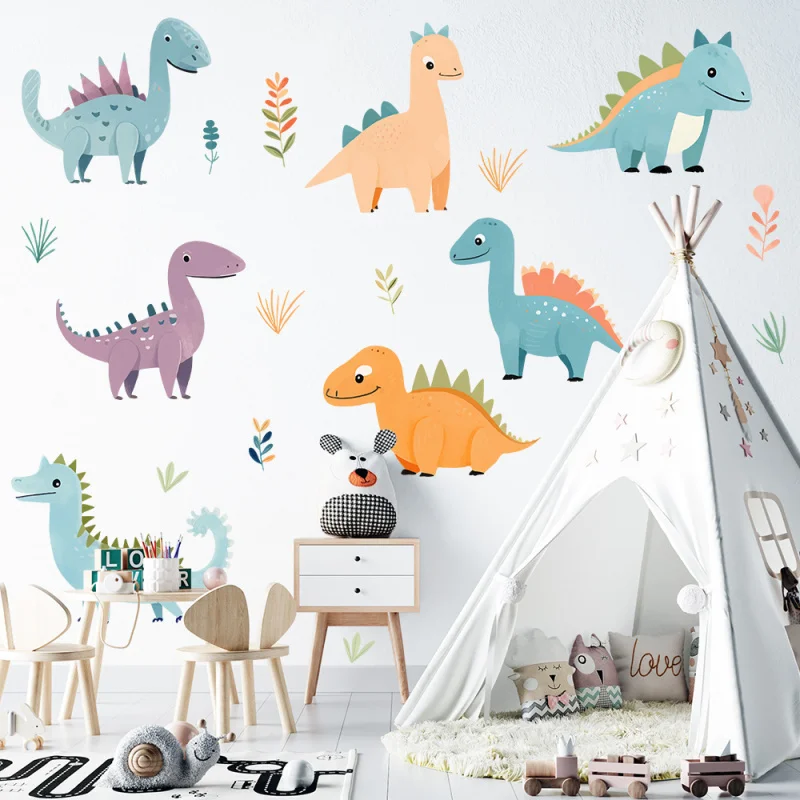 

New Cute Cartoon Dinosaur Sticker, Kids Room Kindergarten Decoration Self-Adhesive Wall Decalv