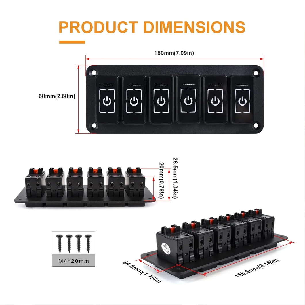 6 Gang Smart Touch Sensor Multifunction Control Panel Non-Press Waterproof Switch Panel 4 Modes Setting Car Light Control Panel