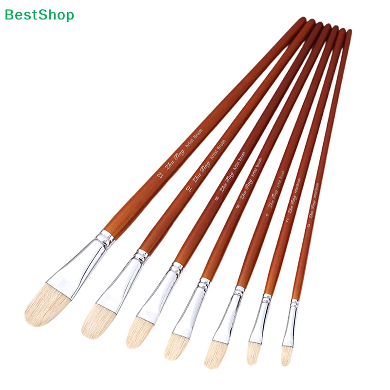 

Набор из 7 профессиональных кистей из свиной щетины с длинной деревянной ручкой для масляной и акриловой живописи, художественные принадлежности