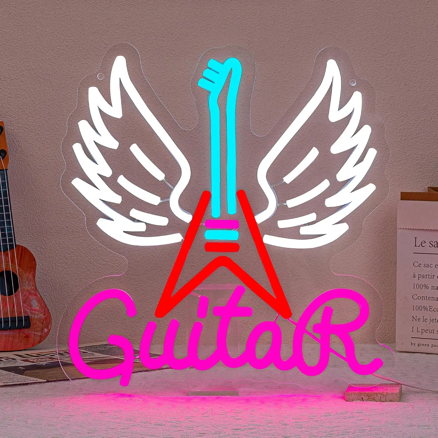 Guitar Neon Sign USB Powered Electric Guitar Rock Music LED Neon Light for Music Studio Bar Game Room Man Cave Wall Decor Gifts