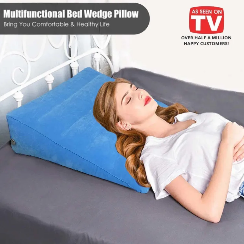 

Large Inflatable Bed Wedge Pillow Portable Velvet Lightweight Cushion Travel For Sleeping Comfort Back Rest Or Foot Elevation