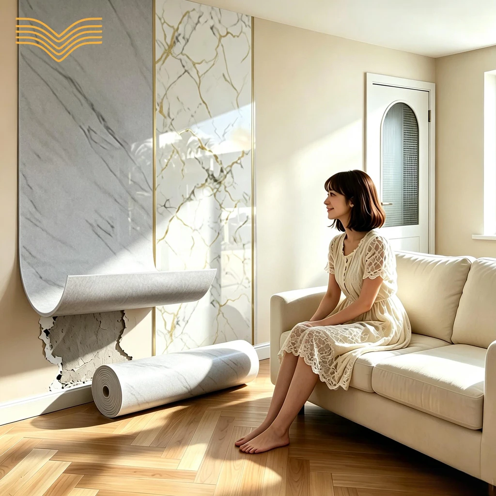 Waterproof Marble Grain Self Stick Wall Board, Decorative Wall Cover Sticker, Removable Contact Paper for Living Room TV Wall