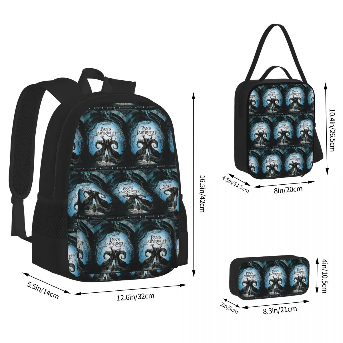 Pan's Labyrinth Movie Poster Backpacks Boys Girls Bookbag School Bags Kids Rucksack Lunch Bag Pen Bag Three-Piece Set