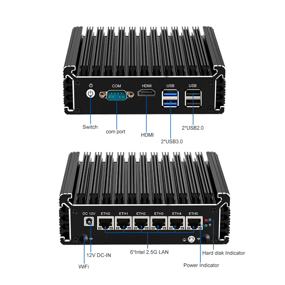 جهاز توجيه الجدار الناري الصغير Pfsense ، g ، celero n5105 ، 6x ، lan ، 2 x ddr4 ، nvme ، ssd ، m nic ، بدون مروحة