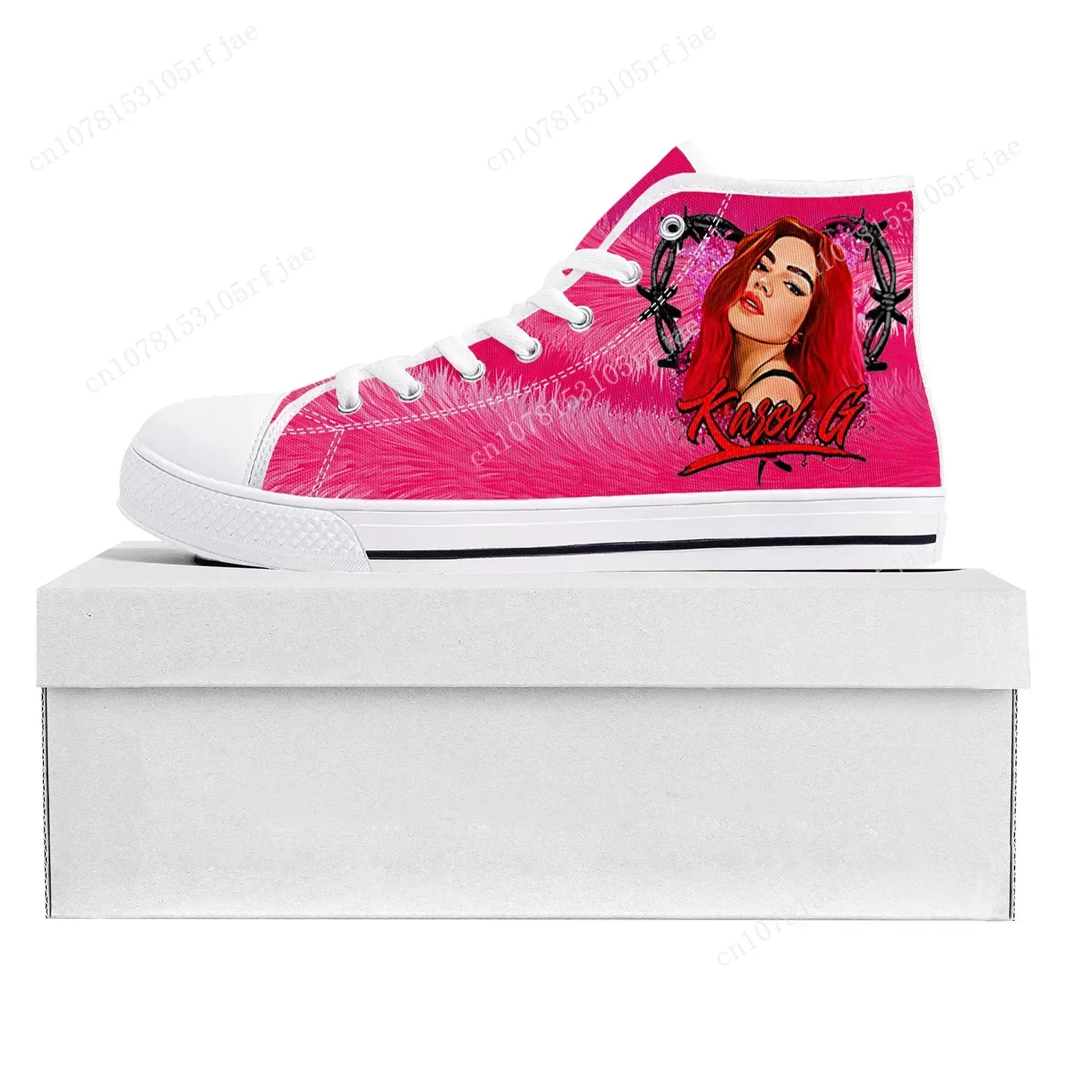 Karol G Singer Printed High Top High Quality Sneakers Mens Womens Teenager Canvas Sneaker Casual Couple Shoes Custom Shoe White