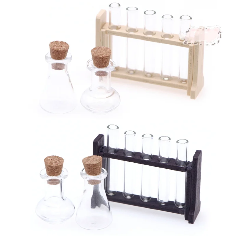 

1Set 1:12 Dollhouse Miniature Test Tube Measuring Cup with Rack Laboratory Model Decor Toy Doll House Accessories