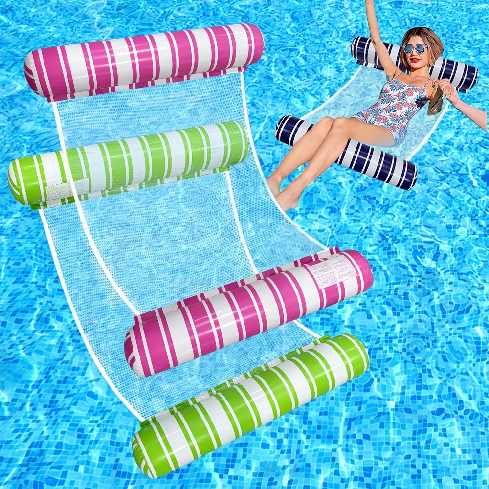 

1pc Inflatable Cylindrical Water Float, PVC Thickened Striped Hammock Chair - 4 Colors for Beach Vacation & Pool Party Waterpark