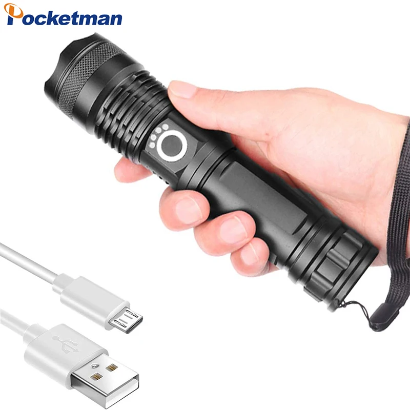

Powerful P50 LED Flashlight Aluminum Alloy Tactical Torch USB Rechargeable Flashlights Zoom Torch Lamp Emergency Light