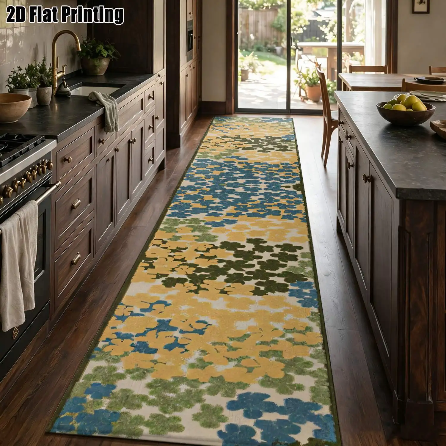 1Pc 2D Printed Long Strip Runner Carpet: Blue-Yellow Geometric Cloud Patterns, Nordic/Instagram/Modern Minimalist/Vintage Style, Machine Washable, Multi-Size, Perfect for Entryway, Hallway, Living Room, Bedroom Decor