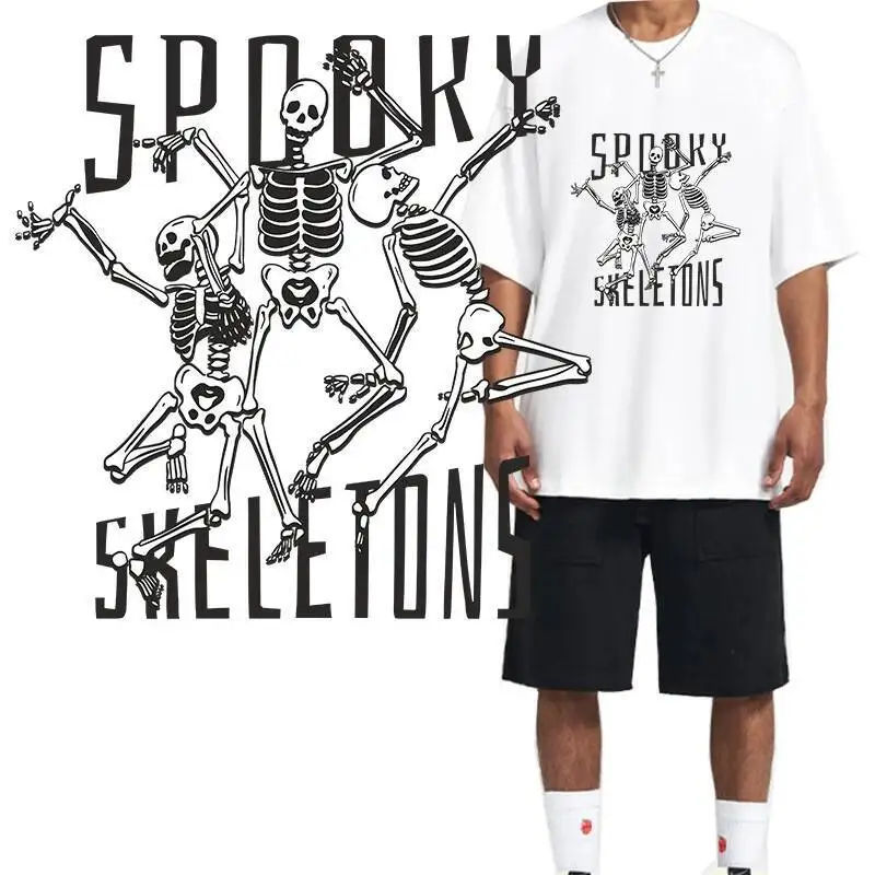 Punk Print Iron On Patches Three Skeleton Dance simple heat transfer T-shirt Decoration Iron pressed DIY decorative stickers