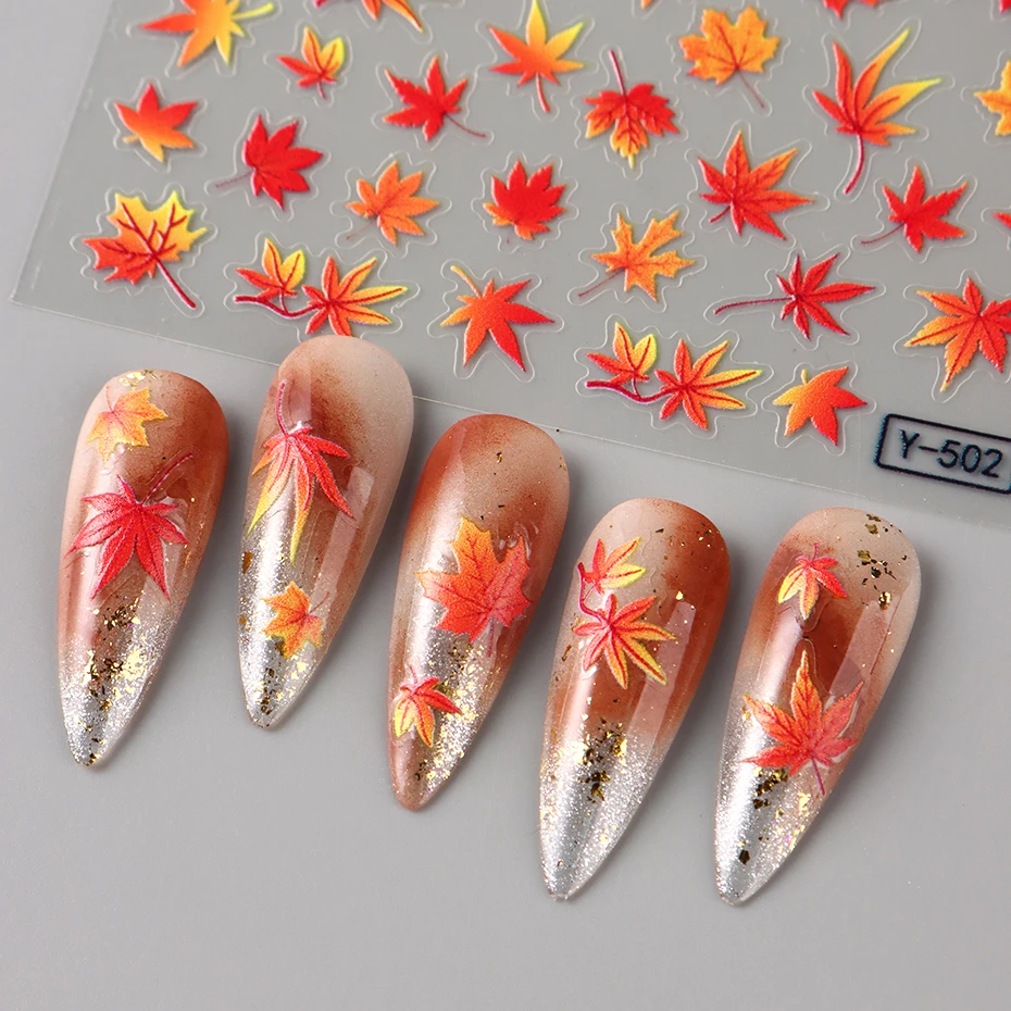 2 Stück Herbst-Ahornblatt-Nagelaufkleber, Herbstliche Orange-Rot-Gelbe Ahornblätter Nagelsticker, Thanksgiving Nagelkunst-Dekorationen, Maniküre – Detail 9