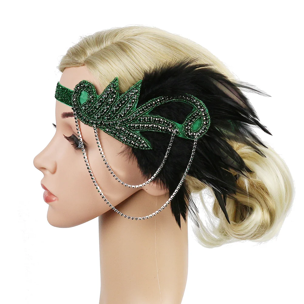 

1Pcs Rhinestone Headband Green Retro Elastic Band Ethnic Performance Bridal Party Dance Costume Hair Accessory