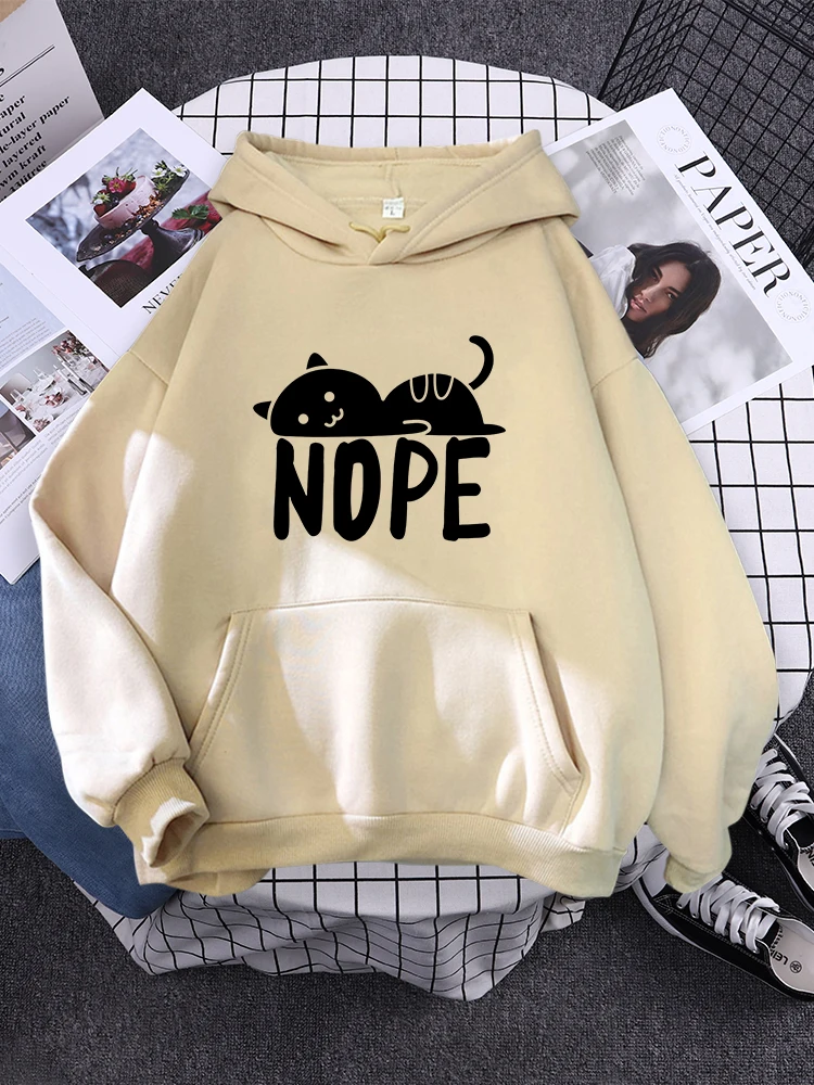 Kitten Nopeprinted Women Hoodie Simple Loose Comfortable Streetwear Sports Hooded Personality Pullover Autumn Pocket Sportswears