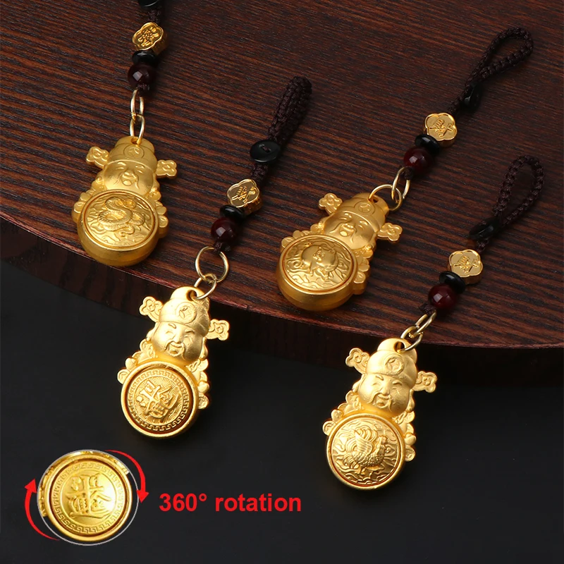 God Of Wealth Zodiac Keychain Brass Fortune-attracting Rotating Stress Relief Keyring Feng Shui Hanging Decor New Year Luck Gift