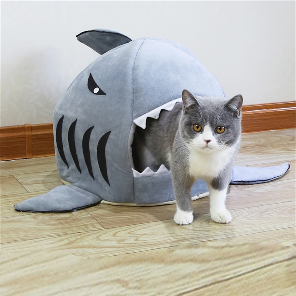 

Shark Shape Pet Bed Soft Cave House for Small Medium Dogs Cats Short Plush Puppy Sleeping Nest Comfortable Kitten Tent Sofa Beds