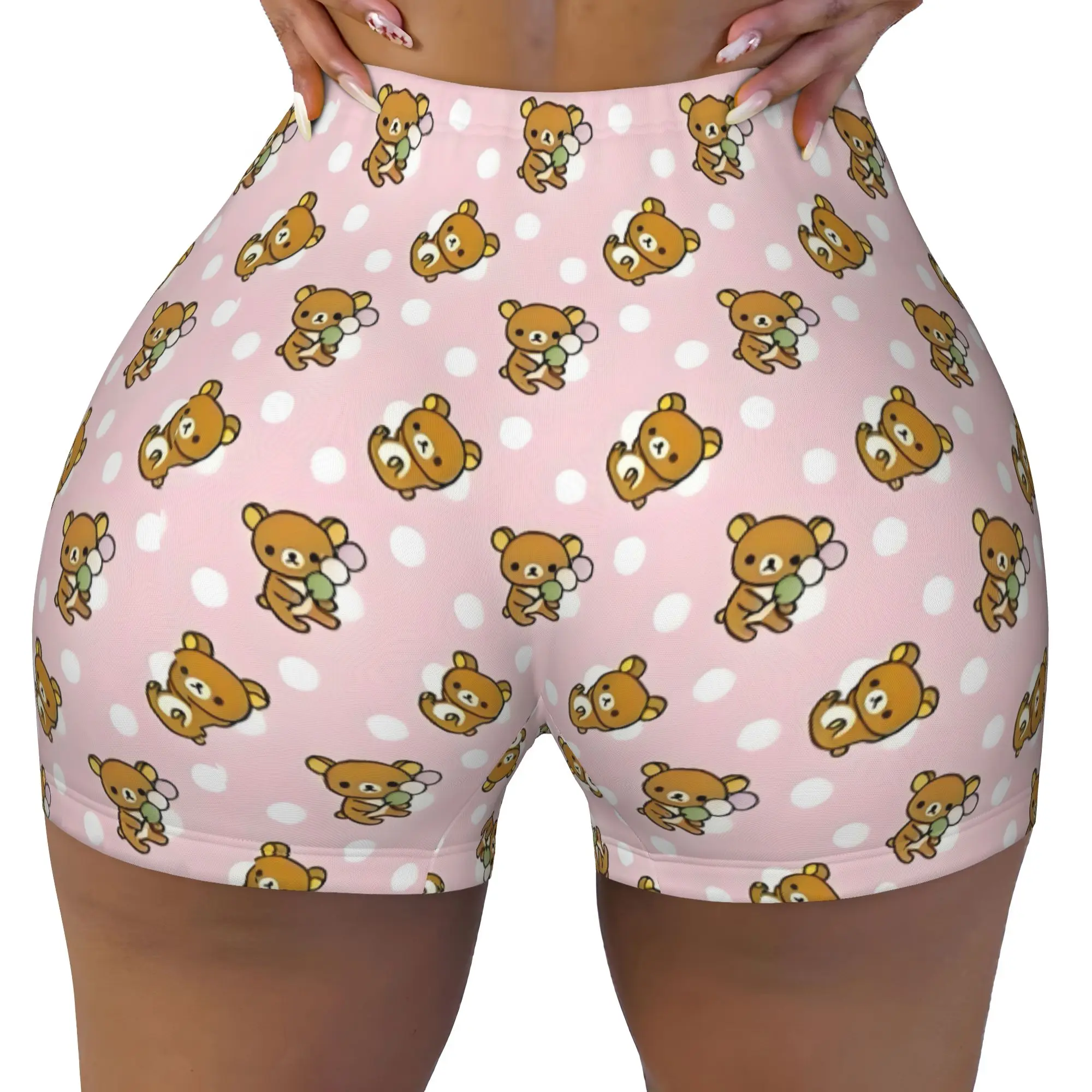 Women's Anime Rilakkuma  Workout Yoga Shorts Kawaii Cartoon  Gym Athletic Volleyball Biker Shorts