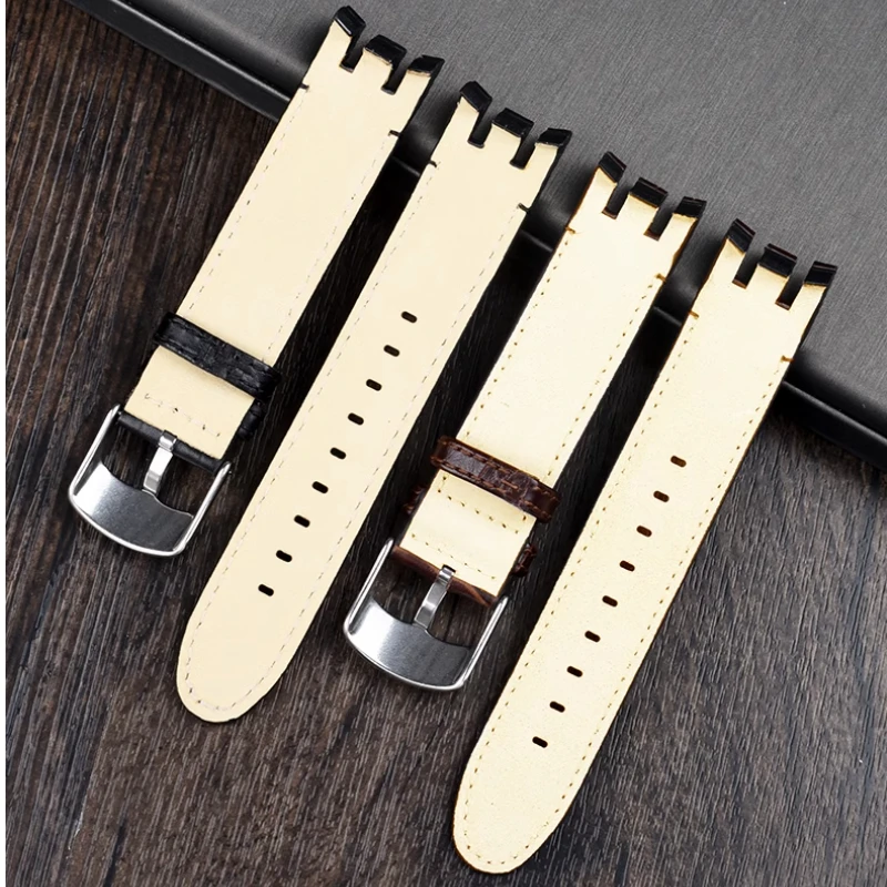 21mm Curved Cowhide Watchband For Swatch Band male YRS403 406 403 402G 412 413 418 Folding Clasp Strap Genuine Leather bracelet