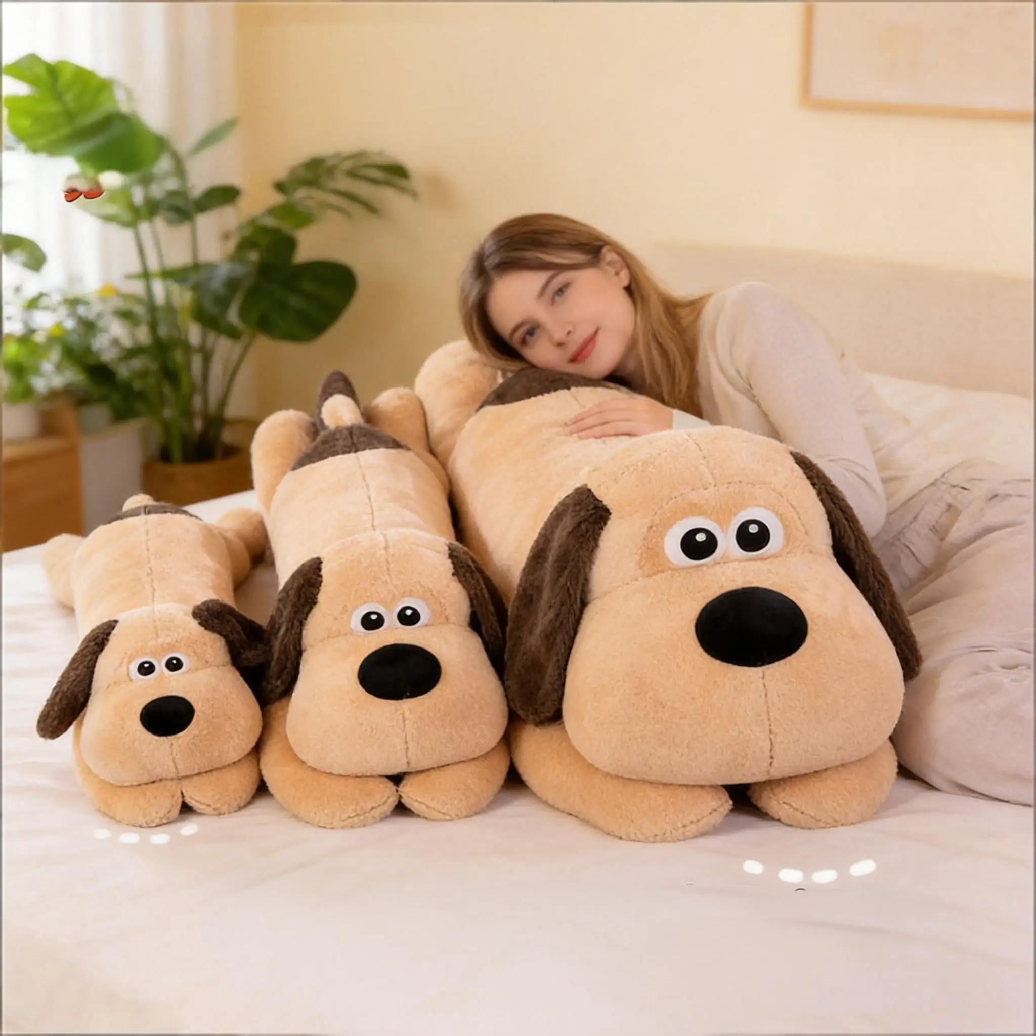 

80/100/120cm Kawaii Lying Dog Plush Toy Soft Carton Doll Puppy Sleeping Pillow Comfortable Bedroom Decor Birthday Gift Boy Girls