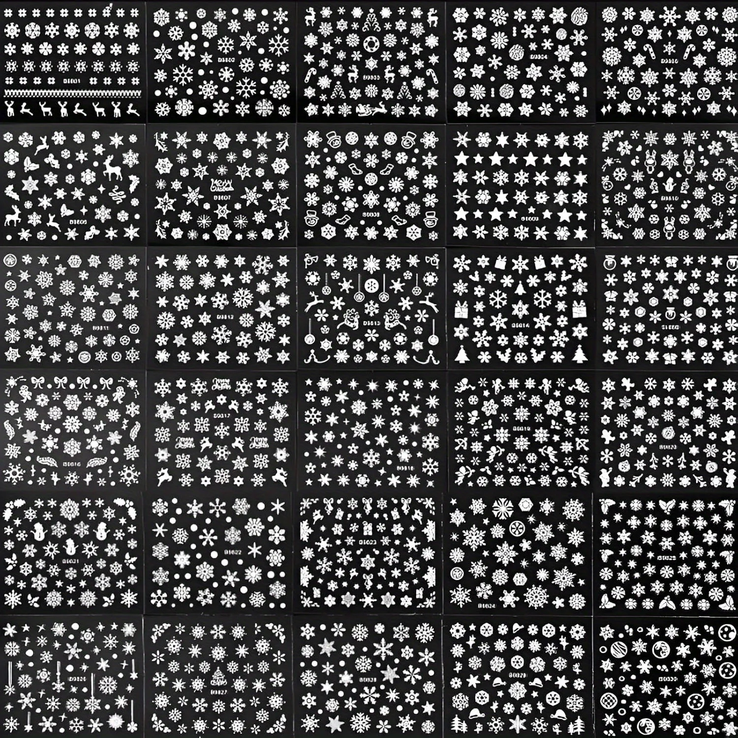 30 feuilles d'autocollants de noël pour Nail Art, décalcomanies 3D auto-adhésives flocon de neige, bonhomme de neige et élan avec résine scintillante