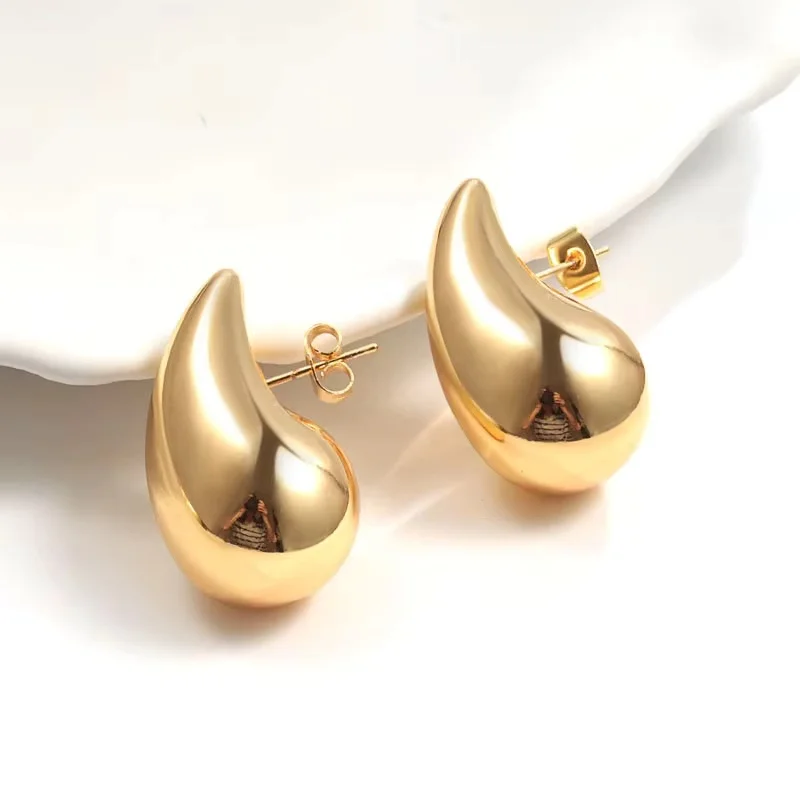 925 Sterling Silver Hollow Water Drop Earrings European And American High-End Electroplating 18K Gold Glossy Simple Jewelry Gift