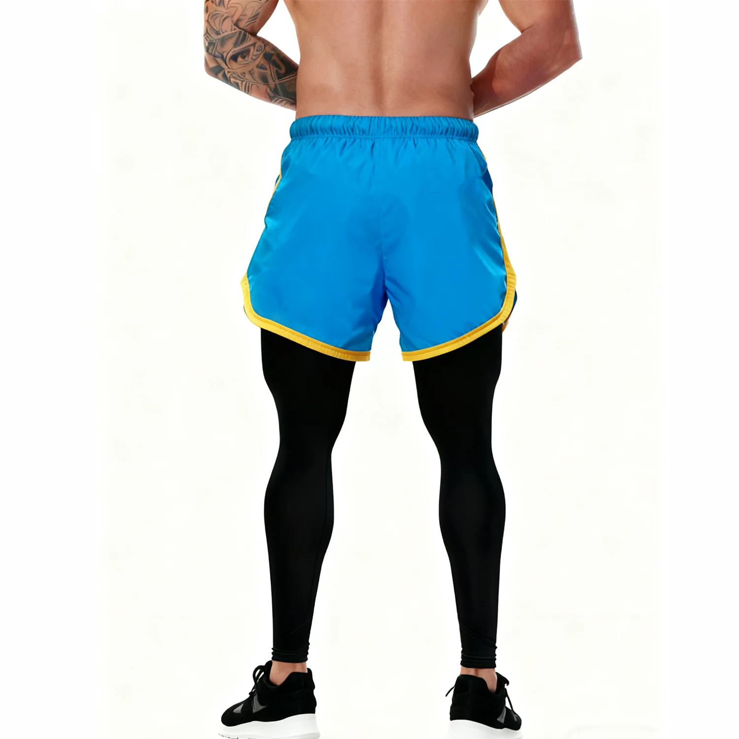 شورت جري للرجال مكون من قطعتين مع سراويل ضيقة مضغوطة للتمرين في صالة الألعاب الرياضية وتدريبات اللياقة البدنية وكرة السلة