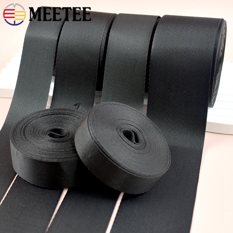 8Meters 10-100mm Nylon Webbing Band Bag Black Ribbon Backpack Shoulder Strap Belt Bias Binding Tape Clothes Sewing Accessories