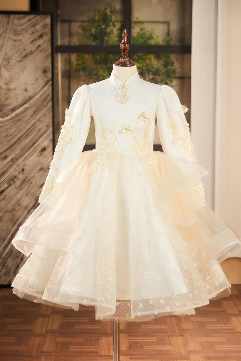 Красивое элитное платье с длинными рукавами для девочек для игры на фортепиано, роскошное нишевое платье принцессы для девочек на 10-летие