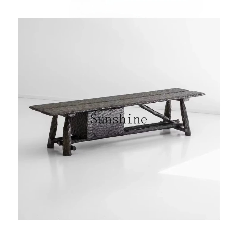 

Medieval style solid wood hammer pattern bench wabi sandy wind retro home bed and breakfast bench