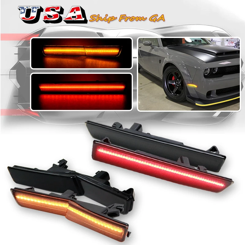 CarFront ، الأحمر الخلفي LED مجموعة مصابيح العلامات الجانبية ل 2015-2023 دودج تشالينجر SRT Hellcat Widebody ، بدوره إشارة أضواء وقوف السيارات