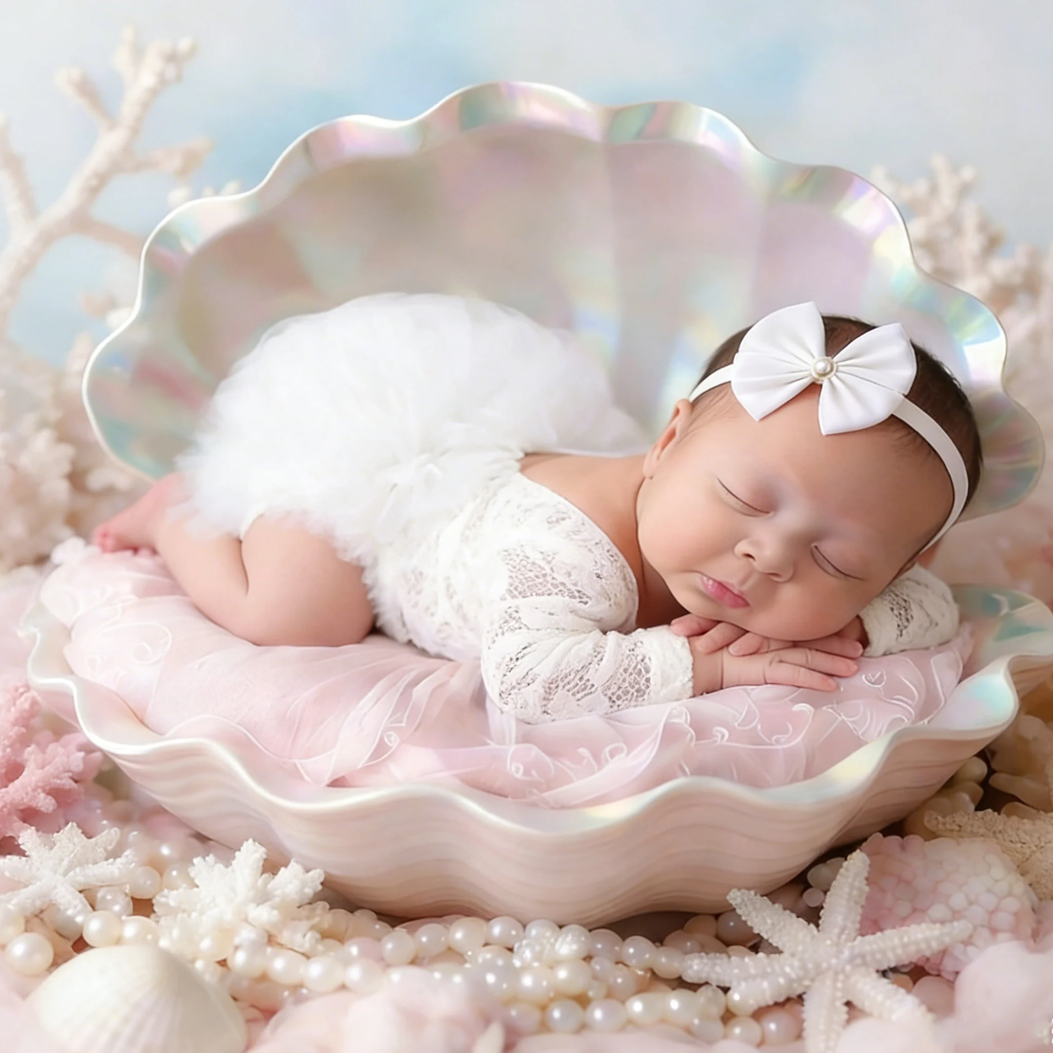 Ylsteed Newborn Lace Flower Headband And Bodysuit Set For 100th Day Baby Photoshoot Outfit Infant Photo Prop Baby Shower Gift-HD view 2