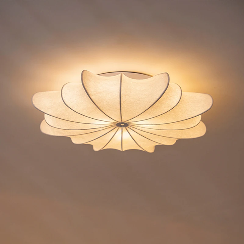 

Modern Japanese Wabi Sabi Silk Ceiling Light Round Living Room Bar Home Decor Lighting Bedroom UFO Ceiling Lamp Lustre Fixtures