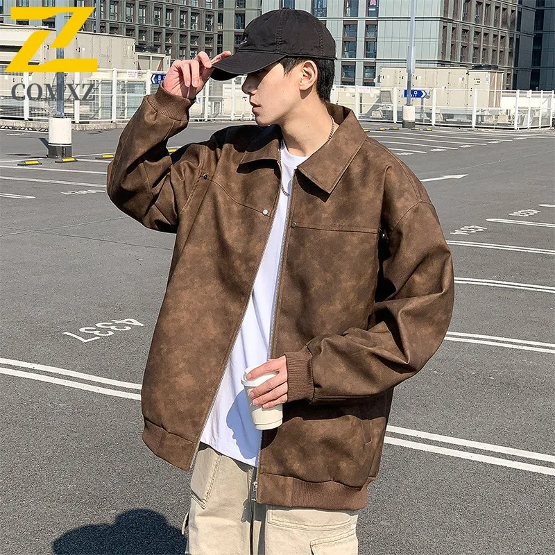 

COMXZ 2025 Mens Motorcycle Riding Leather Jacket Spring Autumn Casual Fashion Korean Style Trendy Versatile Coat