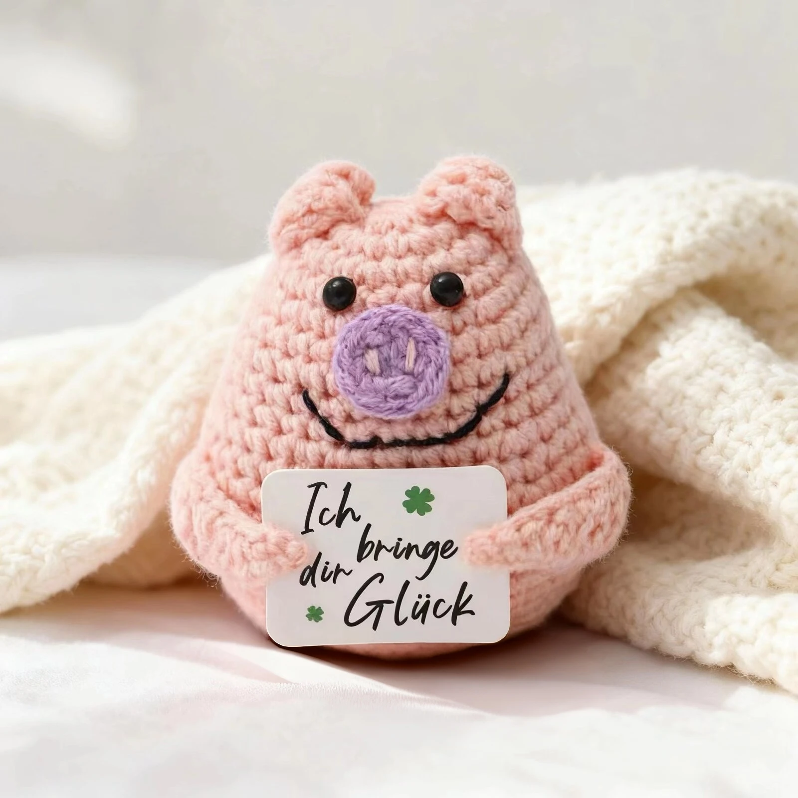 Crochet Emotional Support Pig Doll with Card: Desktop Ornament, Knitted Pig Figurine Ideal Christmas Gift and Home Decoration