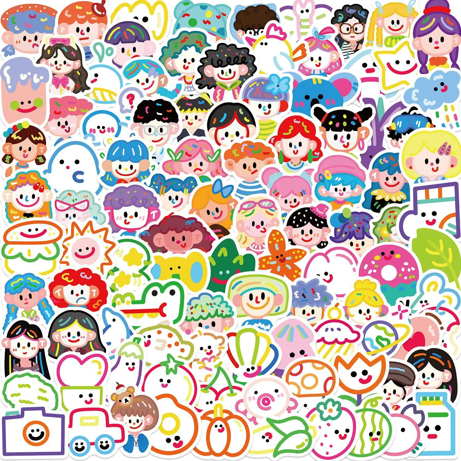 100PCS Funny Cute Dopamine Element Stickers Laptop Graffiti Skateboard Waterproof Scrapbooking Phone Cup Luggage Sticker Decals