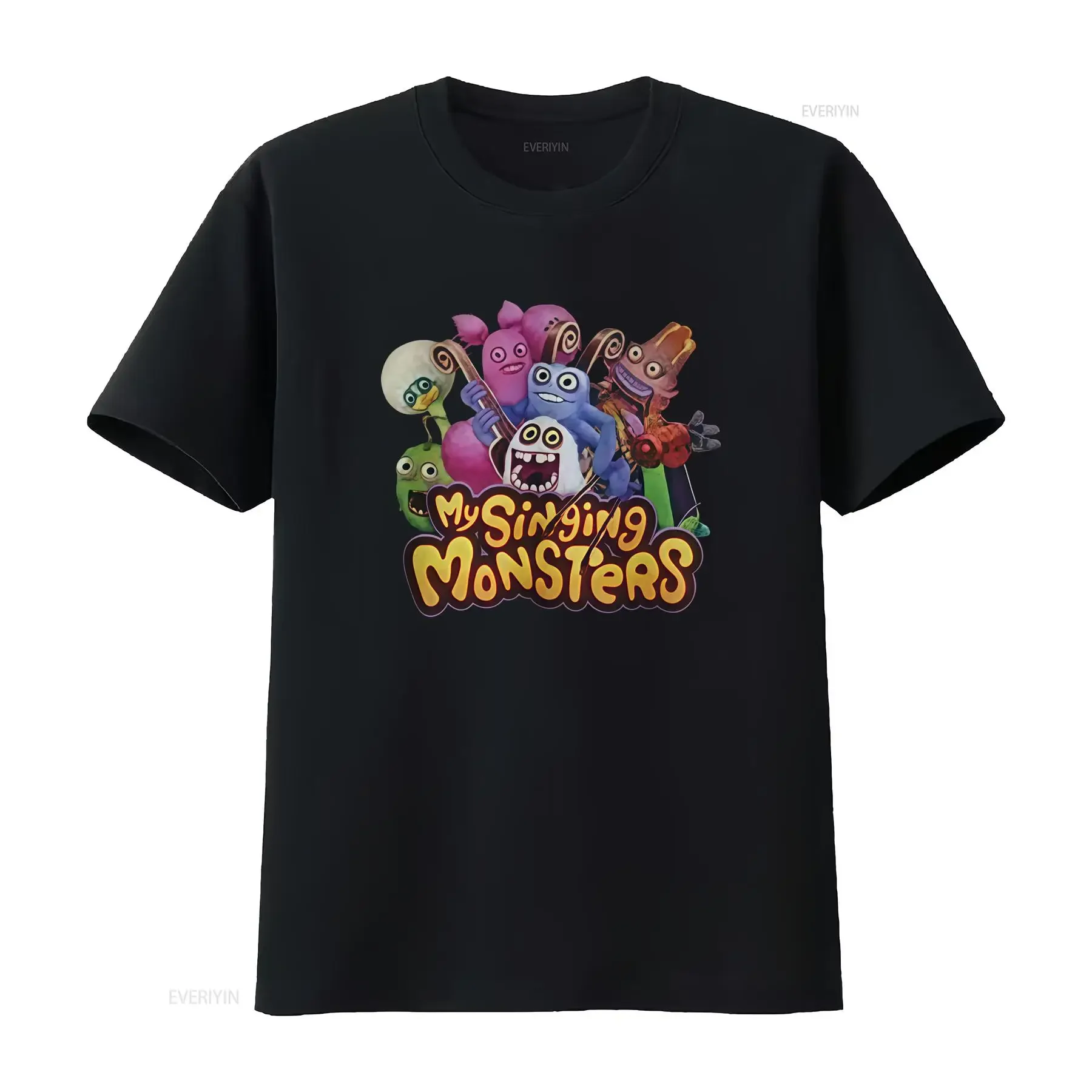 Camiseta My Singing Monsters para hombre, con estampado de personajes de monstruos musicales, cuello redondo informal con letras de canciones, talla S para todas las estaciones