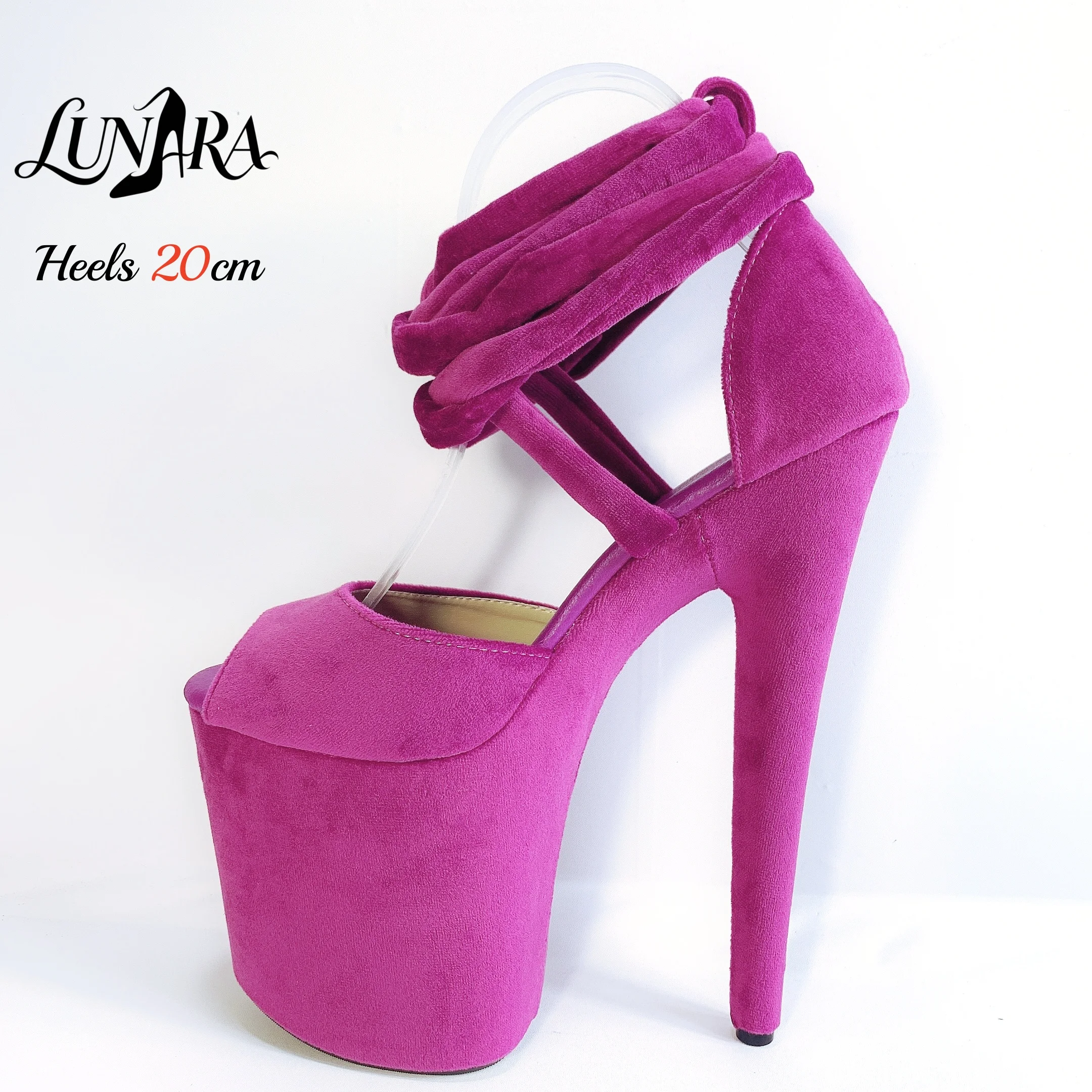 Womens 20cm/8Inch Hot pink Faux Suede Ankle Strap Peep toe Platform Stiletto Sandals Stripper shoes Exotic Pole dance Club Rave