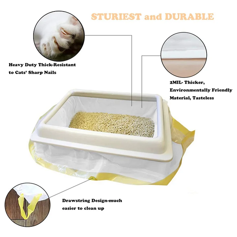 

Cat Litter Box Liners, Extra Durable 42 Count Jumbo Drawstring Litter Pan Bags Pet Cat Supplies