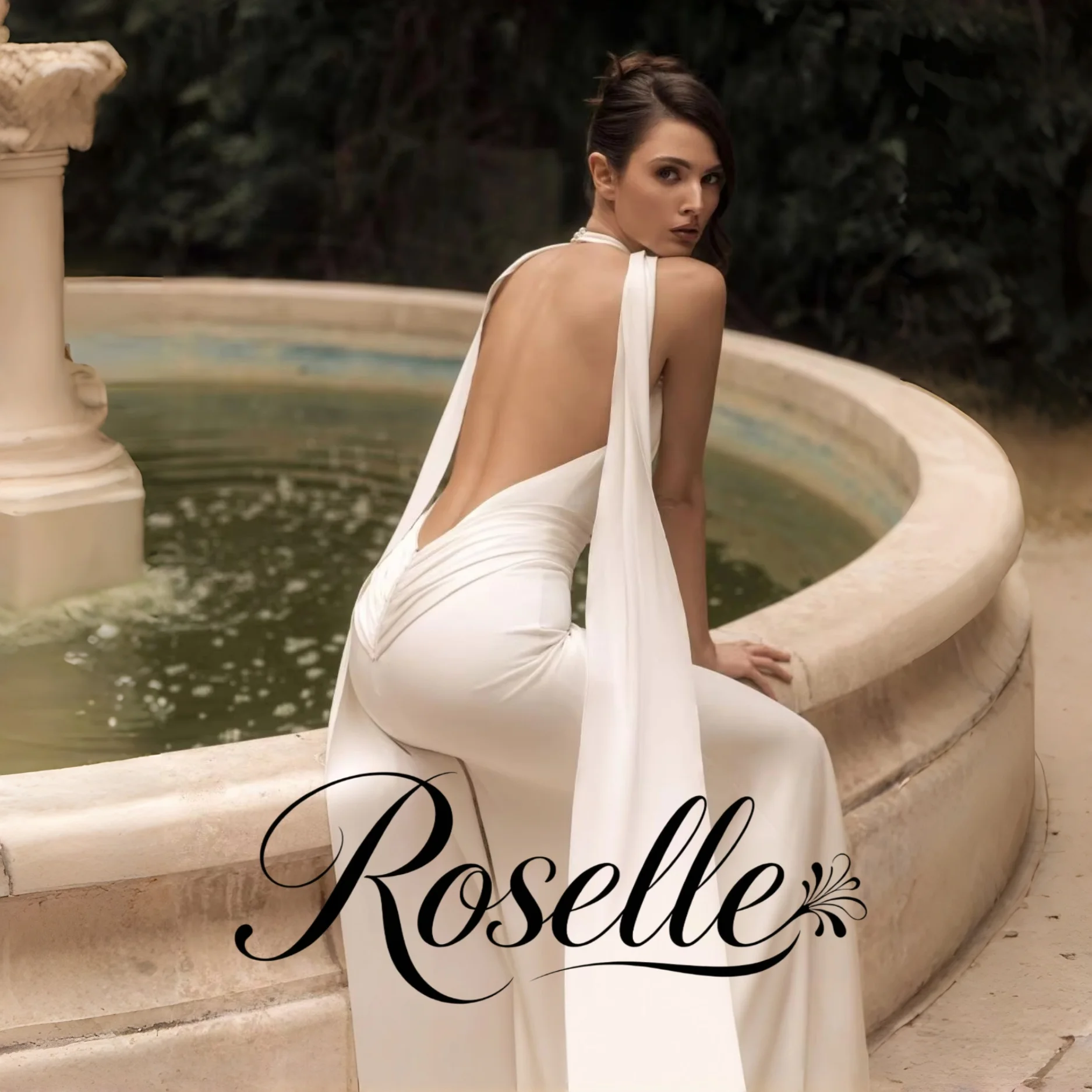 ROSELLE Halter Deep V-Neck Sleeveless Mermaid Elegant Wedding Dress Open Back Pleat 2026 Bridal Gown Customized свадебное платье