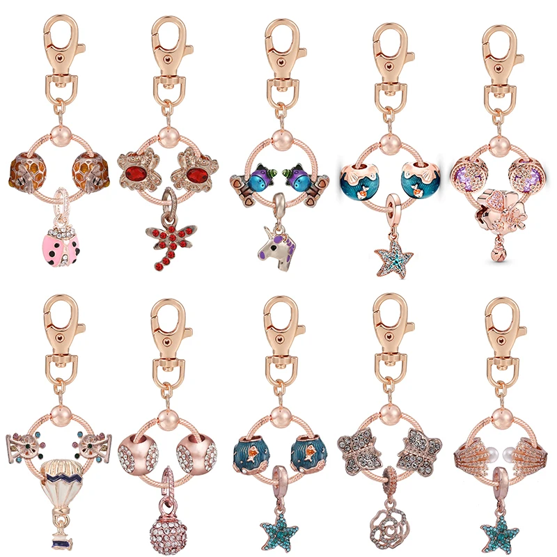 High Quality Rose Gold Shiny Star Charms Keychains For Women Bag Pendant Fashion Jewelry Car Key Ring Key Chains Dropshipping