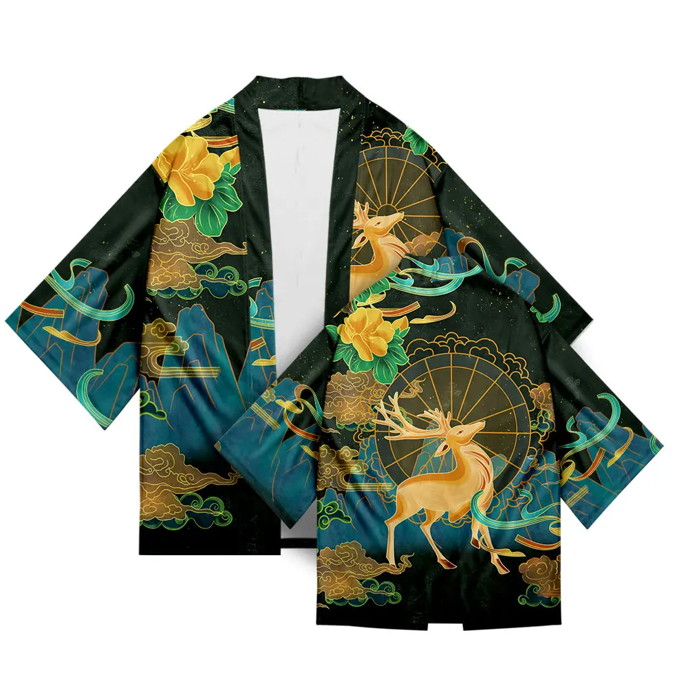 Japanese Kimono New Robe Plus Size Mural Print Cardigan Harajuku Design Yukata Men's Shirts Hip Hop Streetwear Asian Clothing