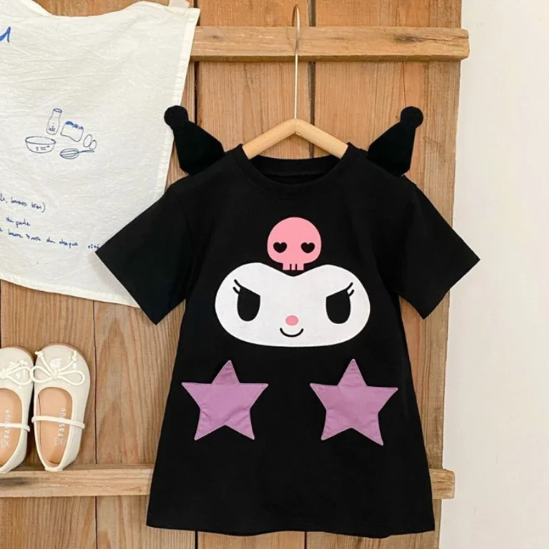 Summer Baby Girl Dresses Short Sleeve Toddler Dress Cute Kuromi Print Kids Vestidos Cartoon Newborn Dresses Clothing 0-8 Years